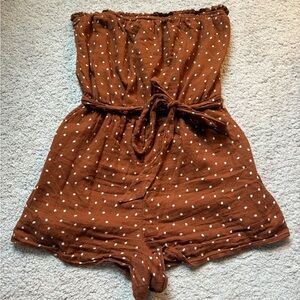 Abercrombie Burnt Orange Polka Dot Strapless Romper